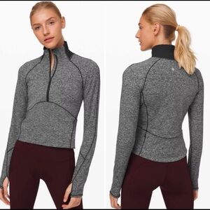 Lululemon Women's‎ Always Alert Cropped Length1/2 Zip Heathered Black Size 6
